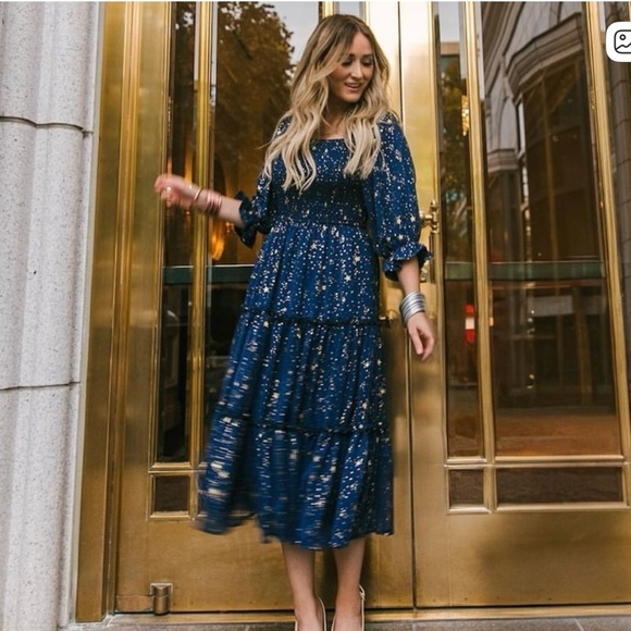 Ivy City Co Dresses & Skirts - Ivy City Starry Night Stars Navy Smocked Dress M